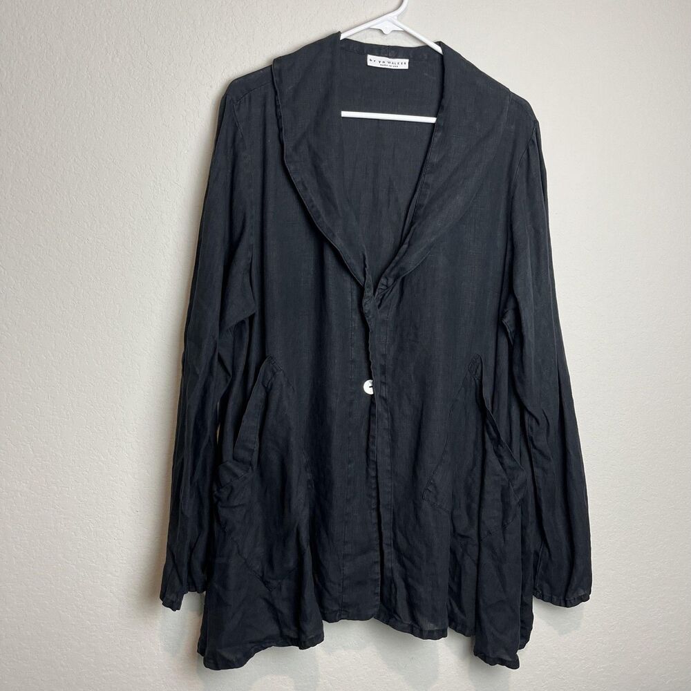Bryn Walker Jacket Womens L Gray Linen Shawl Collar Button Pockets Made USA